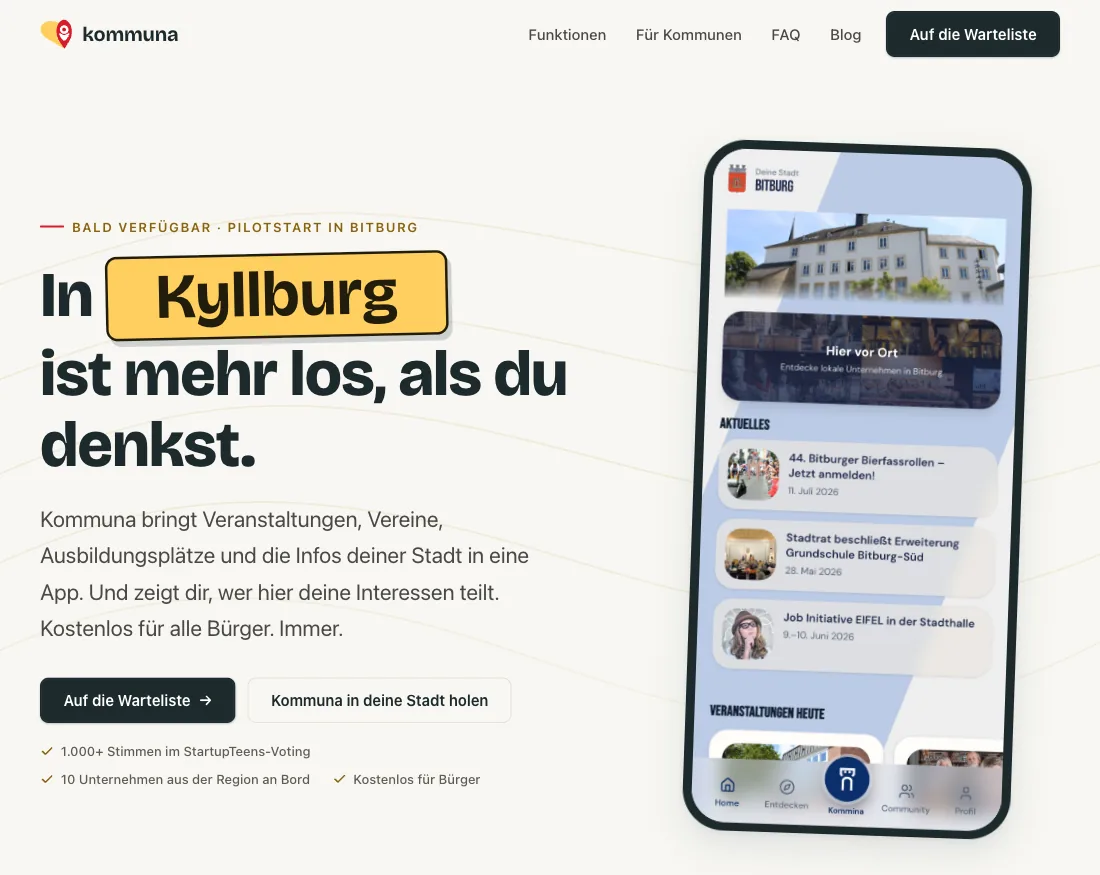 Kommuna — website for the Bitburg city app
