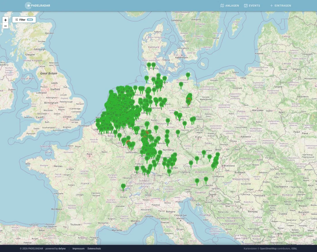 PadelRadar — map of all padel facilities